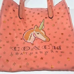 Coach Unicorn & Star Canvas Tote Pink